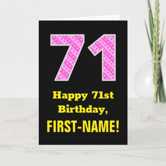 Carte 71e anniversaire : Pink Stripes and Hearts "71" +  (Devant)