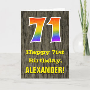 Carte 71e anniversaire : Rustic Faux Wood Look, Arc-en-c