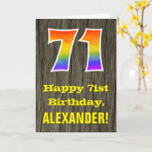 Carte 71e anniversaire : Rustic Faux Wood Look, Arc-en-c (Fleur jaune)