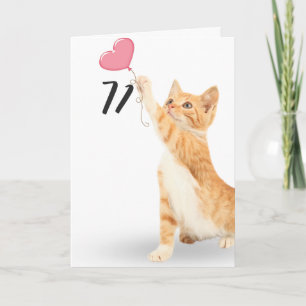 Carte 71e anniversaire tabby chat avec ballon cardiaque