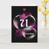 Carte 71ème Anniversaire Boules de Coeur sur Noir (Fleur jaune)