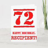 Carte 72e anniversaire : Amusant, Timbre en caoutchouc r (Devant)