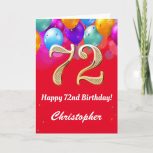 Carte 72e anniversaire Ballons rouges et dorés