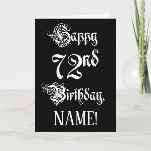 Carte 72e anniversaire : fantaisie, élégant script + Nom (Devant)