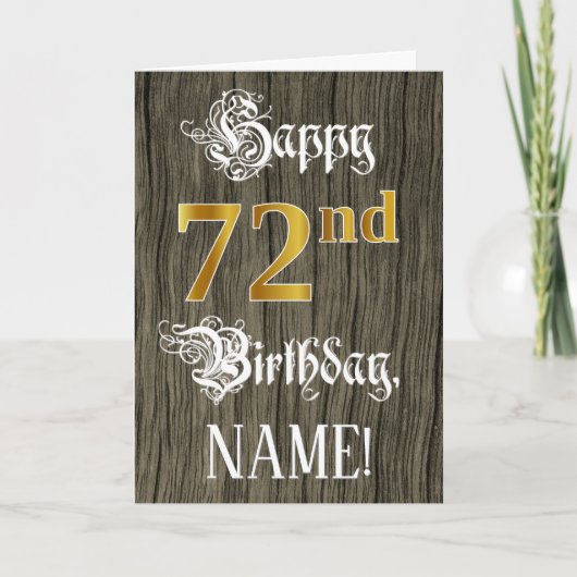 Carte 72e anniversaire : Faux Gold Look + Faux Wood Moti (Devant)