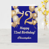 Carte 72e anniversaire Marine Bleu et Ballons d'or Confe (Fleur jaune)