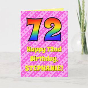 Carte 72e anniversaire : Pink Stripes & Hearts, Arc en c
