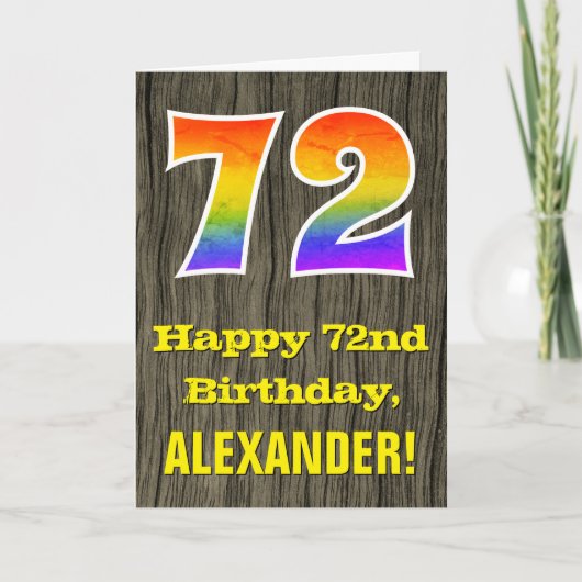 Carte 72e anniversaire : Rustic Faux Wood Look, Rainbow (Devant)