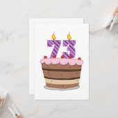 Carte 73 ans sur le gâteau d'anniversaire (Devant/Arrière en situation)