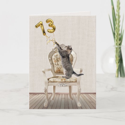 Carte 73e anniversaire Ballons et Tabby Cat (Devant)