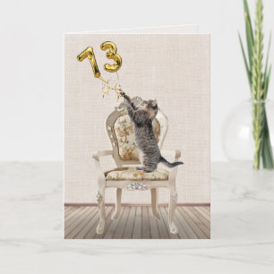 Carte 73e anniversaire Ballons et Tabby Cat