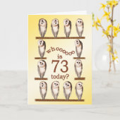 Carte 73e anniversaire, Curious owls card. (Fleur jaune)
