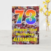 Carte 73e anniversaire; feuilles d'automne rustiques; ar (Fleur jaune)