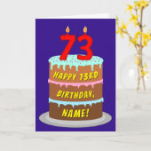 Carte 73e anniversaire : Fun Cake and Candles + Nom pers (Fleur jaune)