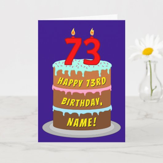 Carte 73e anniversaire : Fun Cake and Candles + Nom pers (Petite plante)