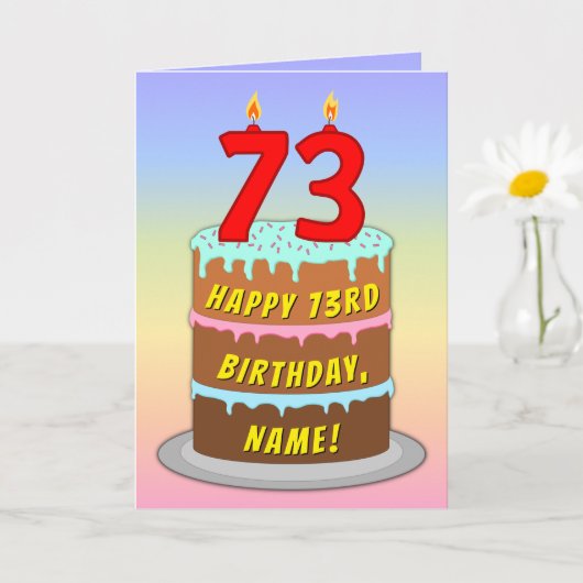 Carte 73e anniversaire — Fun Cake & Candles, avec nom pe (Petite plante)