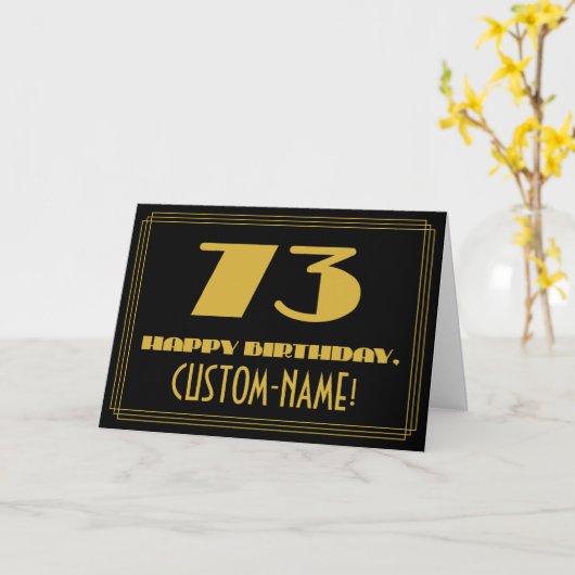 Carte 73e anniversaire : Nom + Art Déco Inspiré Look "73 (Fleur jaune)