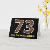 Carte 73e anniversaire : Nom + Faux Wood Grain Motif "73 (Fleur jaune)
