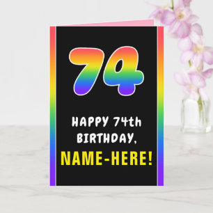 Carte 74e anniversaire : Arc‑en‑ciel coloré n° 74, nom p