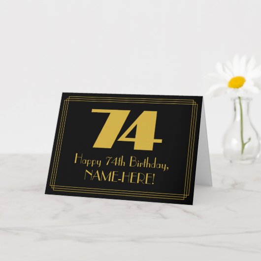 Carte 74e anniversaire : Art Déco Inspiré Look "74" & No (Petite plante)