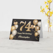 Carte 74e anniversaire Ballons noirs et or Anniversaire (Fleur jaune)