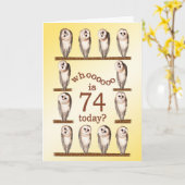 Carte 74e anniversaire, Curious owls card. (Fleur jaune)