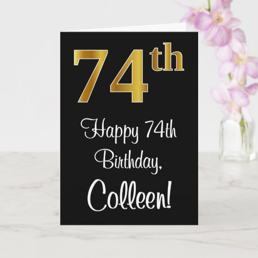 Carte 74e anniversaire ~ Elégant Luxueux Faux Gold Look  (Orchidée)