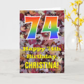 Carte 74e anniversaire; feuilles d'automne rustiques; ar (Fleur jaune)