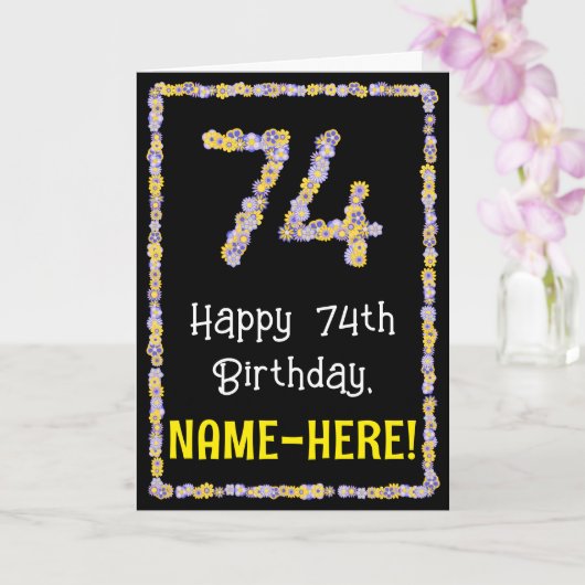 Carte 74e anniversaire : Floral Flowers Numéro, Nom pers (Orchidée)