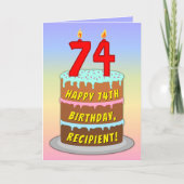 Carte 74e anniversaire — Fun Cake & Candles, avec nom pe (Devant)