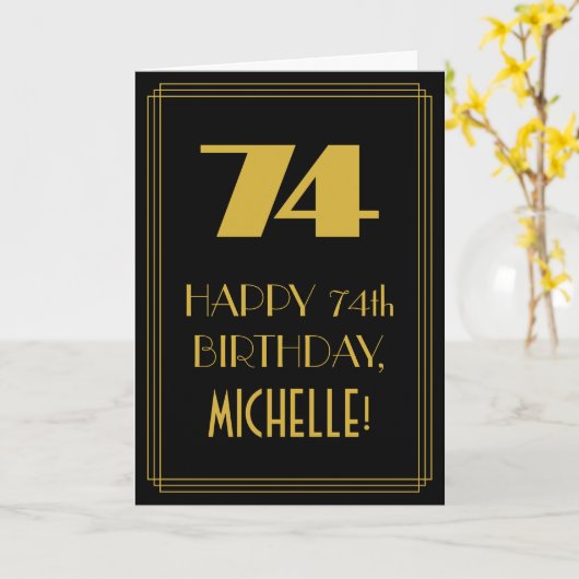 Carte 74e Anniversaire ~ Look inspiré de l'Art Déco "74" (Fleur jaune)