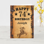 Carte 74e anniversaire Pays rustique Western Cowboy Hors (Fleur jaune)