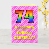 Carte 74e anniversaire : Pink Stripes & Hearts, Arc en c (Fleur jaune)