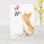 Carte 74e anniversaire tabby chat avec ballon cardiaque (Fleur jaune)