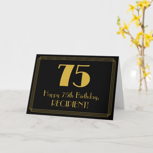 Carte 75e anniversaire : Art Déco Inspiré Look "75" + No (Fleur jaune)