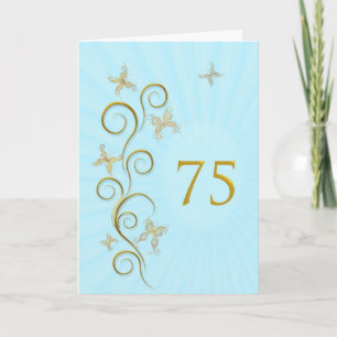 Carte 75e anniversaire avec des papillons dorés