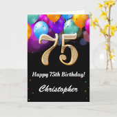 Carte 75e anniversaire Ballons noirs et dorés (Fleur jaune)