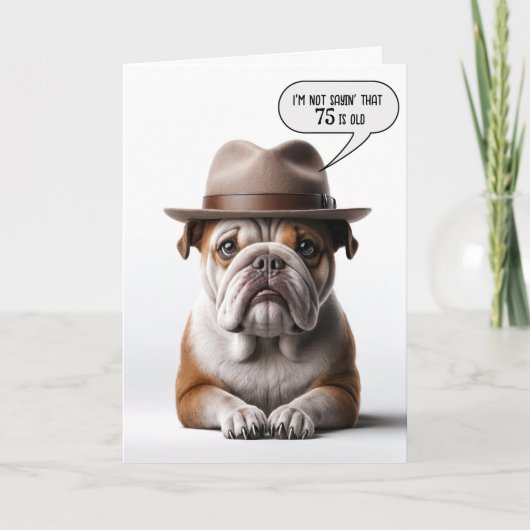 Carte 75e anniversaire Bulldog avec Fedora (Devant)