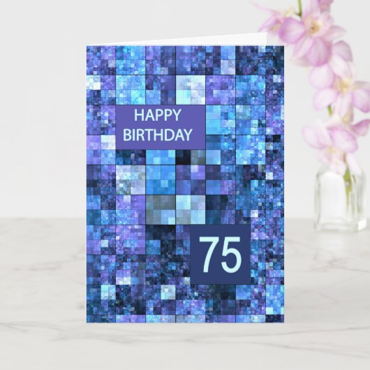 Carte 75e anniversaire, Carrés bleus, (Orchidée)