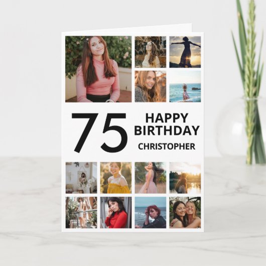 Carte 75e anniversaire Collage photo 13 photos noir blan (Devant)