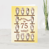 Carte 75e anniversaire, Curious owls card. (Devant)