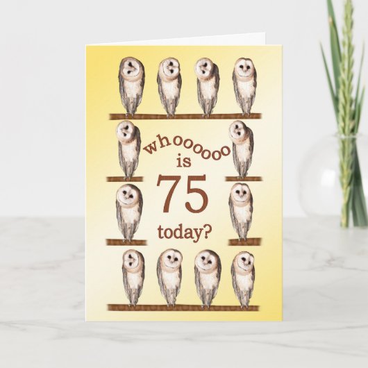 Carte 75e anniversaire, Curious owls card. (Devant)
