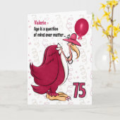 Carte 75e Anniversaire drôle Buzzard rose avec nom (Fleur jaune)