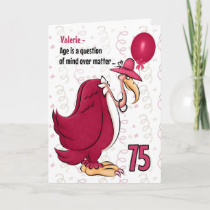 Carte 75e Anniversaire drôle Buzzard rose avec nom