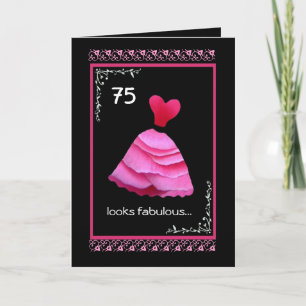 Carte 75e anniversaire fabuleux avec robe rose