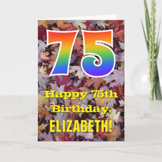 Carte 75e anniversaire ; Feuilles rustiques d'automne ; (Devant)