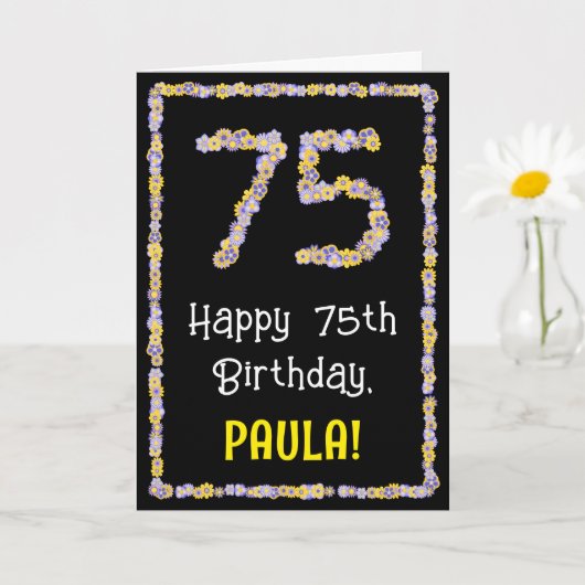Carte 75e anniversaire : Floral Flowers Numéro, Nom pers (Petite plante)