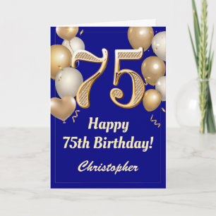 Carte 75e anniversaire Marine Bleu et Ballons d'or Confe