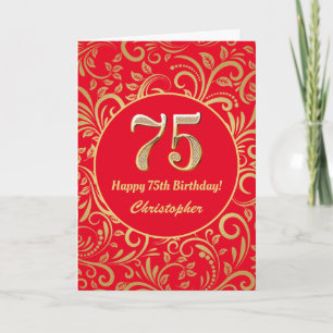 Carte 75e anniversaire Motif Floral rouge et or