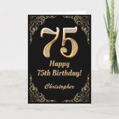 Carte 75e anniversaire Parties scintillant noir et or (Devant)